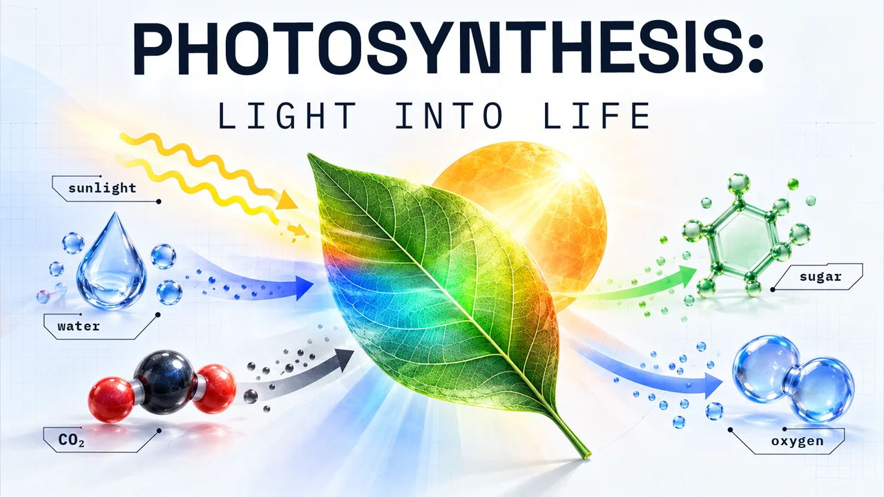 Photosynthesis: Light Into Life PowerPoint template, title slide