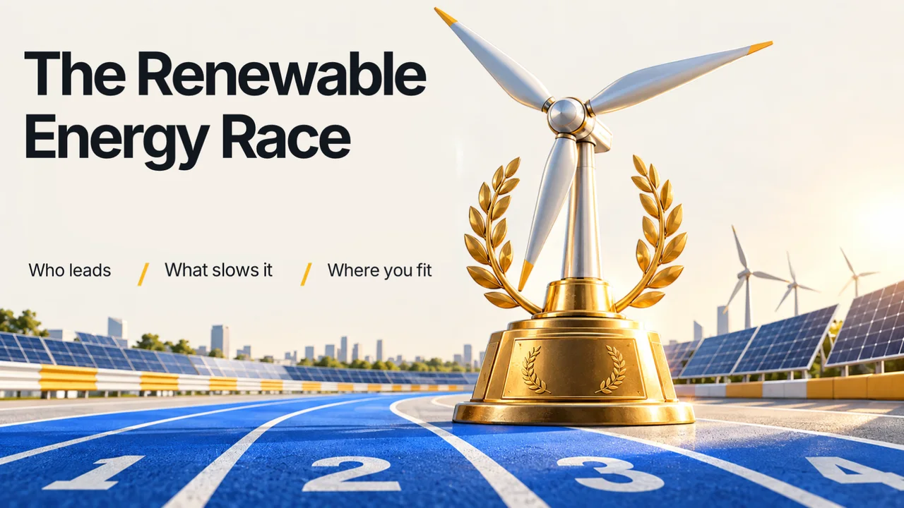 The Renewable Energy Race PowerPoint template, title slide